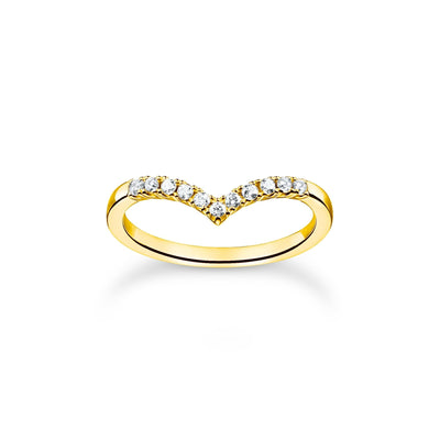 Thomas Sabo Ring V-shape with white stones gold
